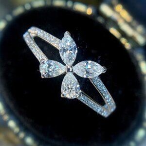 🌸 Butterfly Flower Anillos Crystal Silver Plated Ring forUNVN12048